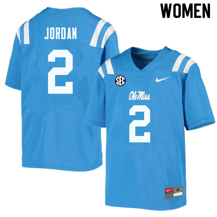 Women #2 Jalen Jordan Ole Miss Rebels College Football Jerseys Sale-Powder Blue